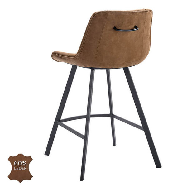 Barkrukken | CARMEN | Leer/Metaal | Camel | Zwarte Poten | Indoor | 2 Stuks | 500x550x1100(h)mm