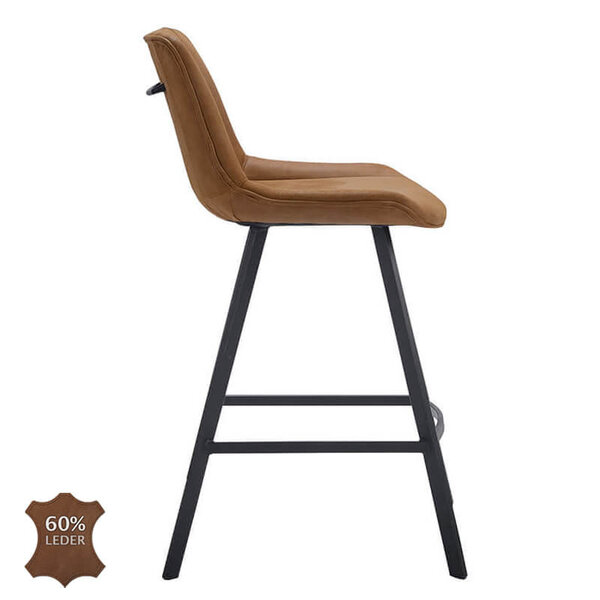 Barkrukken | CARMEN | Leer/Metaal | Camel | Zwarte Poten | Indoor | 2 Stuks | 500x550x1100(h)mm