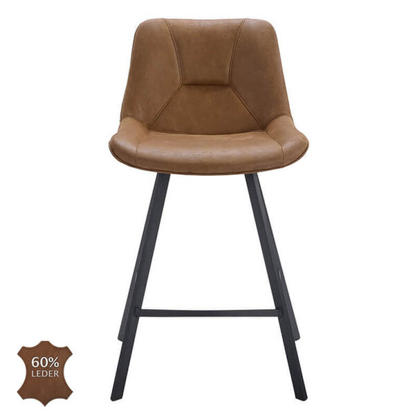 Barkrukken | CARMEN | Leer/Metaal | Camel | Zwarte Poten | Indoor | 2 Stuks | 500x550x1100(h)mm