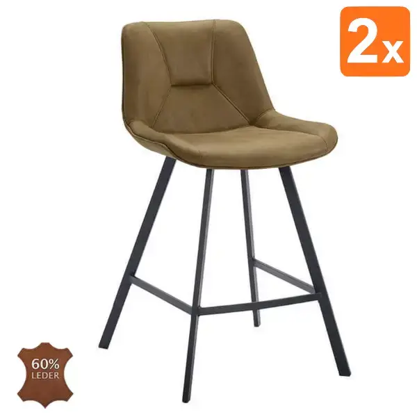 Barkrukken | CARMEN | Leer/Metaal | Moss | Zwarte Poten | Indoor | 2 Stuks | 500x550x1100(h)mm