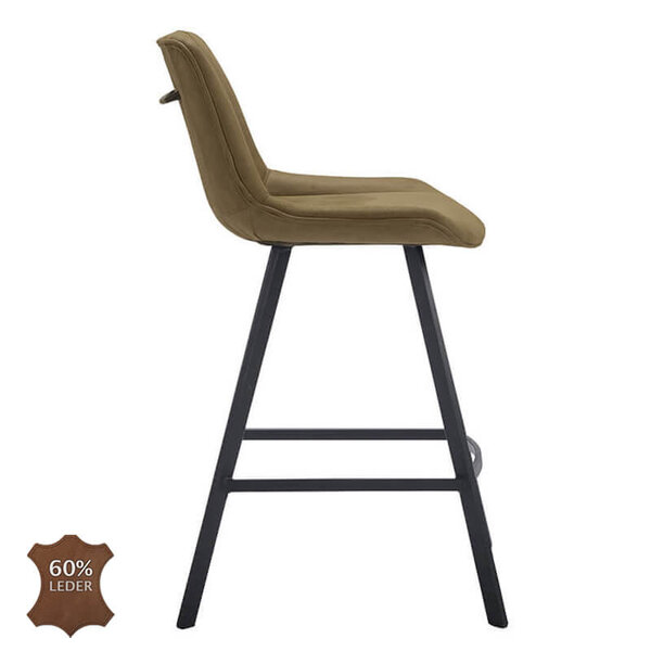 Barkrukken | CARMEN | Leer/Metaal | Moss | Zwarte Poten | Indoor | 2 Stuks | 500x550x1100(h)mm