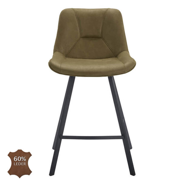 Barkrukken | CARMEN | Leer/Metaal | Moss | Zwarte Poten | Indoor | 2 Stuks | 500x550x1100(h)mm