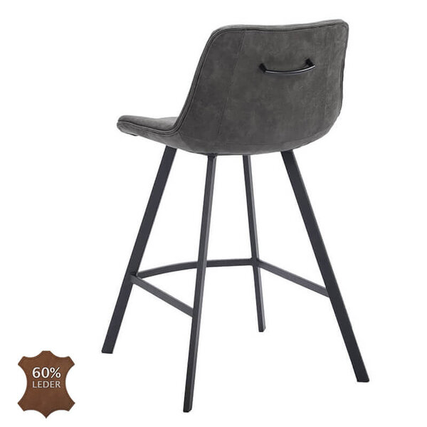 Barkrukken | CARMEN | Leer/Metaal | Graphite | Zwarte Poten | Indoor | 2 Stuks | 500x550x1100(h)mm