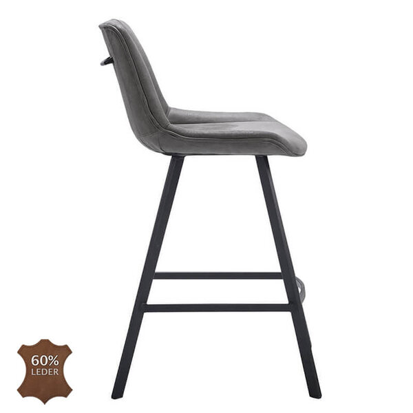 Barkrukken | CARMEN | Leer/Metaal | Graphite | Zwarte Poten | Indoor | 2 Stuks | 500x550x1100(h)mm