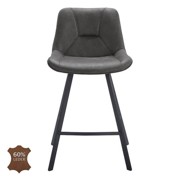 Barkrukken | CARMEN | Leer/Metaal | Graphite | Zwarte Poten | Indoor | 2 Stuks | 500x550x1100(h)mm