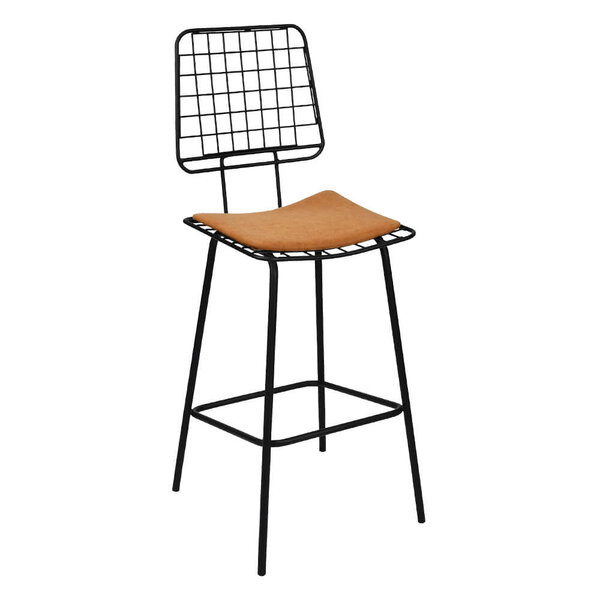 Barkruk | RIO | Microvezel/Metaal | Cognac | Zwart Frame | Indoor | 450x450x1180(h)mm