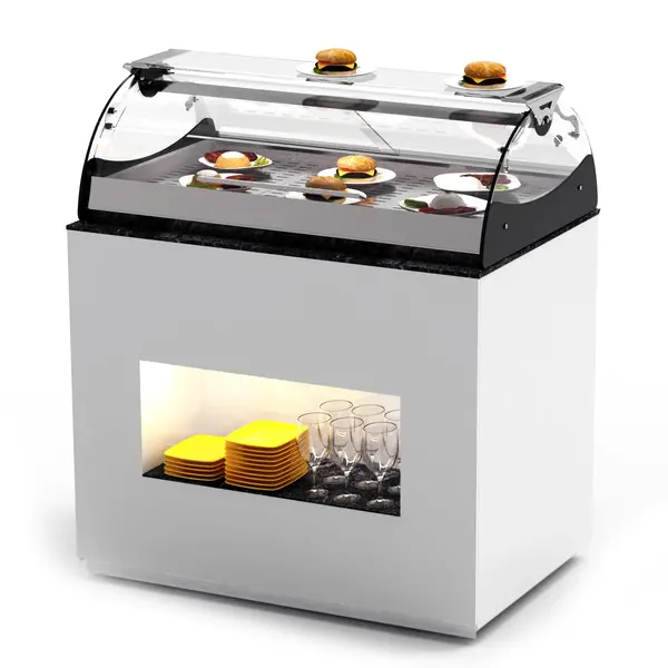Verwarmde Tapasvitrine | MAXISELF | Zwart/RVS | 2x 1/1 GN | ≤80°C | Bain-Marie | 1 Niveau | Zelfbediening | 1.22kW (230V) | 690x650x320(h)mm