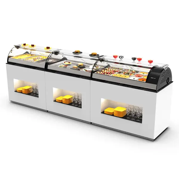 Verwarmde Tapasvitrine | MAXISELF | Zwart/RVS | 3x 1/1 GN | ≤80°C | Bain-Marie | 1 Niveau | Zelfbediening | 1.82kW (230V) | 1020x650x320(h)mm