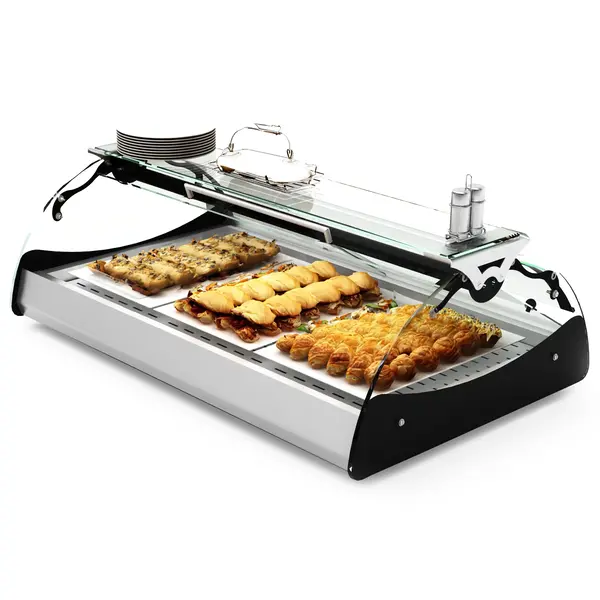 Verwarmde Tapasvitrine | MAXISELF | Zwart/RVS | 60°C/70°C | Statisch | 1 Niveau | Zelfbediening | 1.22kW (230V) | 690x650x320(h)mm