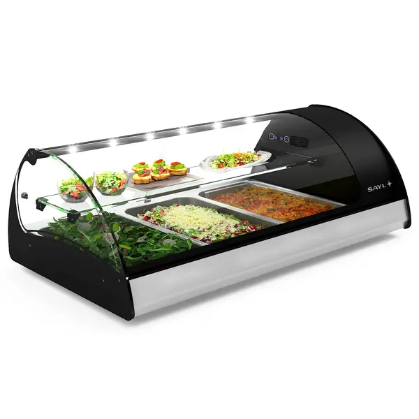 Tapasvitrine | SPLENDID | Zwart/RVS | 3x 1/1 GN | +2°C/+6°C | Statisch | 2 Niveaus | Zelfbediening | 1210x650x420(h)mm