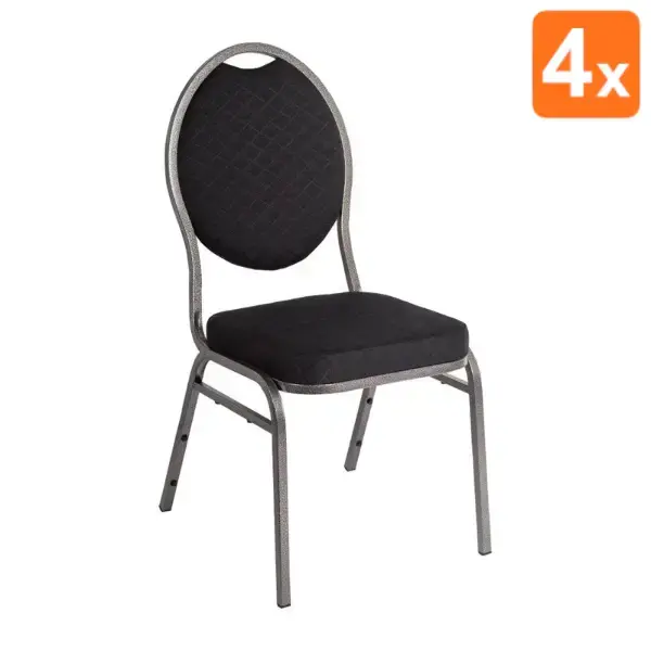 Banketstoelen | Stof/Staal | Black | Grijs Frame | Indoor | Stapelbaar | 4 Stuks | 430x530x900(h)mm