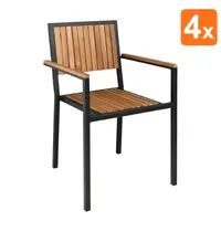 Bolero Stoelen | Hout/Staal | Hout (Acacia) | Zwart Frame | In-/Outdoor | Stapelbaar | 4 Stuks | 550x530x860(h)mm