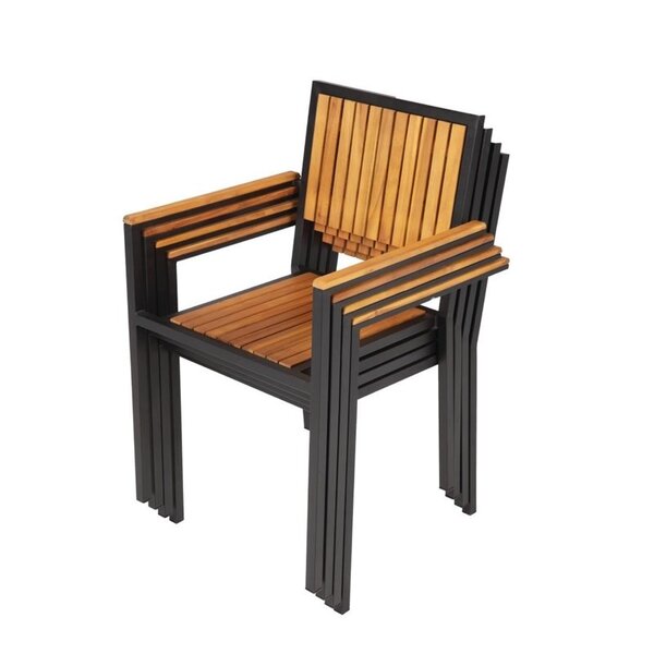 Stoelen | Hout/Staal | Hout (Acacia) | Zwart Frame | In-/Outdoor | Stapelbaar | 4 Stuks | 550x530x860(h)mm
