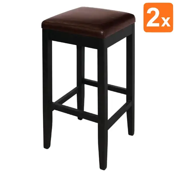 Barkrukken | Kunstleer/Hout | Dark Brown | Houtlook Frame | Indoor | 2 Stuks | 410x410x760(h)mm
