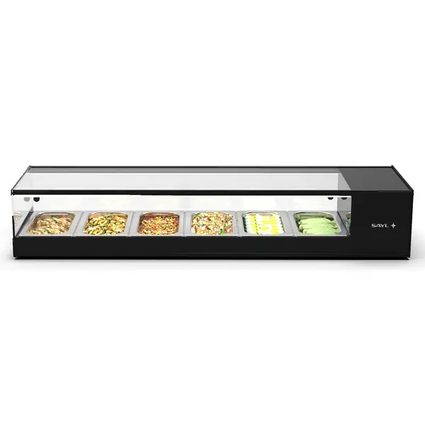 Tapasvitrine | LOGIC | Zwart | 6x 1/3 GN | +2°C/+6°C | Statisch | 1 Niveau | 1320x380x225(h)mm