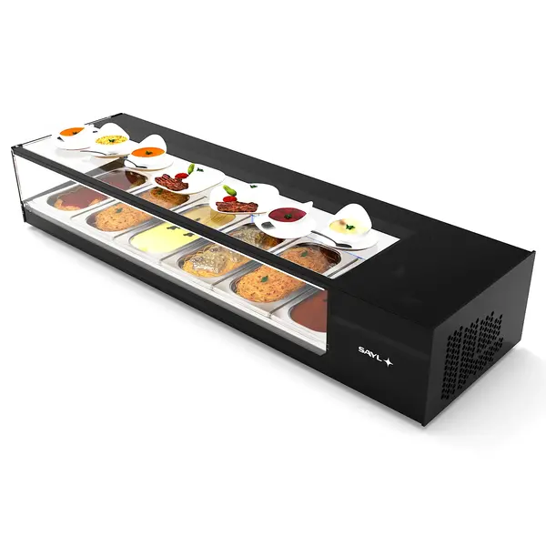 Tapasvitrine | LOGIC | Zwart | 6x 1/3 GN | +2°C/+6°C | Statisch | 1 Niveau | 1320x380x225(h)mm