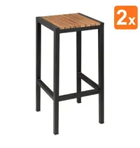 Bolero Barkrukken | Hout/Staal | Hout (Acacia) | Zwart Frame | In-/Outdoor | 2 Stuks | 350x350x750(h)mm
