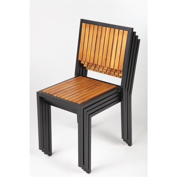 Stoelen | Hout/Staal | Hout (Acacia) | Zwart Frame | In-/Outdoor | Stapelbaar | 4 Stuks | 450x530x860(h)mm