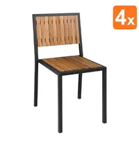 Bolero Stoelen | Hout/Staal | Hout (Acacia) | Zwart Frame | In-/Outdoor | Stapelbaar | 4 Stuks | 450x530x860(h)mm