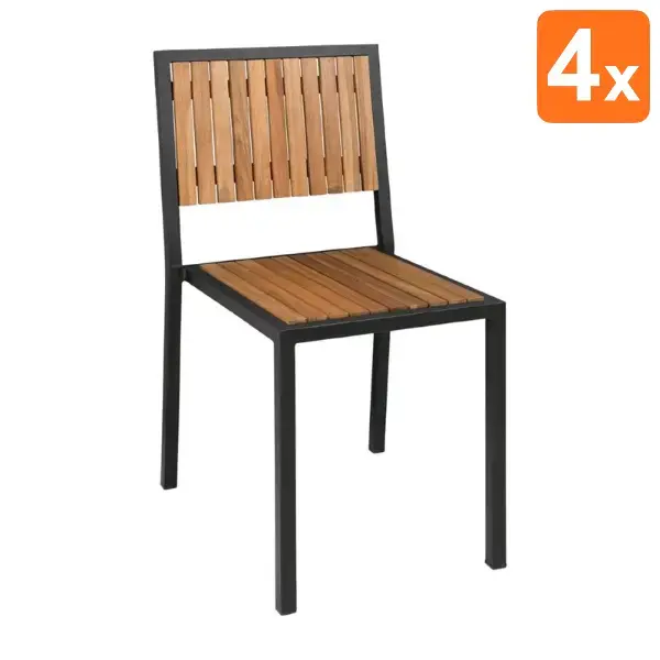 Stoelen | Hout/Staal | Hout (Acacia) | Zwart Frame | In-/Outdoor | Stapelbaar | 4 Stuks | 450x530x860(h)mm