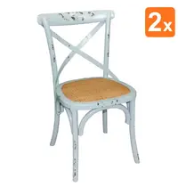 Bolero Stoelen | Rotan/Hout | Naturel | Antique Blue Wash Frame | Indoor | 2 Stuks | 495x550x890(h)mm