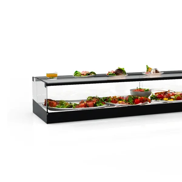 Tapasvitrine | LOGIC | Zwart | +2°C/+6°C | Statisch | 1 Niveau | Losse Koelunit (Inbouw) | 1540x385x225(h)mm