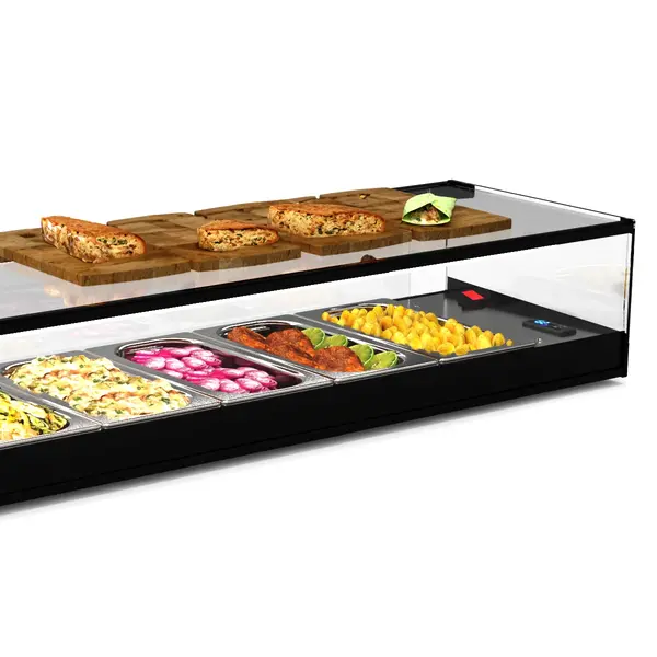 Tapasvitrine | LOGIC | Zwart | 8x 1/3 GN | +2°C/+6°C | Statisch | 1 Niveau | Externe Koeling (Excl.) | 1540x385x225(h)mm