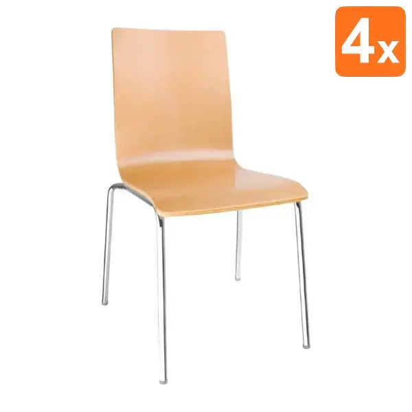 Stoelen | Hout/Staal | Houtlook (Beuken) | Grijze Poten | Indoor | Stapelbaar | 4 Stuks | 505x520x855(h)mm