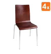 Bolero Stoelen | Hout/Staal | Hout (Walnut) | Grijze Poten | Indoor | Stapelbaar | 4 Stuks | 505x520x855(h)mm