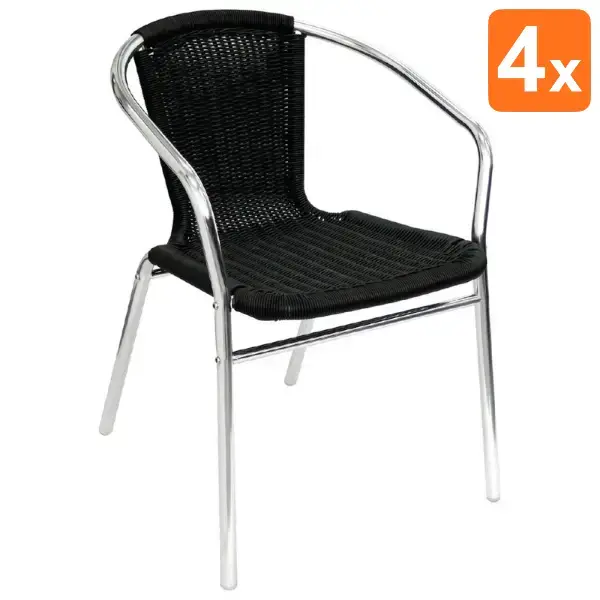 Stoelen | Polyrotan/Aluminium | Black | Grijs Frame | In-/Outdoor | Stapelbaar | 4 Stuks | 530x850x735(h)mm