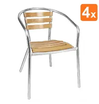 Bolero Stoelen | Hout/Aluminium | Hout (Essen) | Grijs Frame | In-/Outdoor | Stapelbaar | 4 Stuks | 555x530x730(h)mm