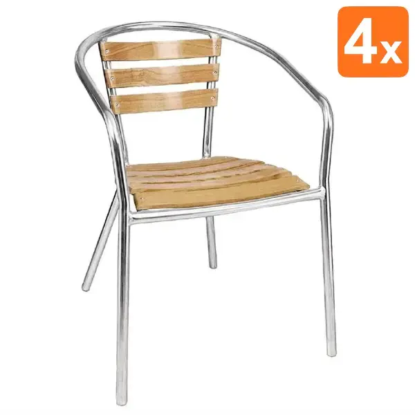 Stoelen | Hout/Aluminium | Hout (Essen) | Grijs Frame | In-/Outdoor | Stapelbaar | 4 Stuks | 555x530x730(h)mm