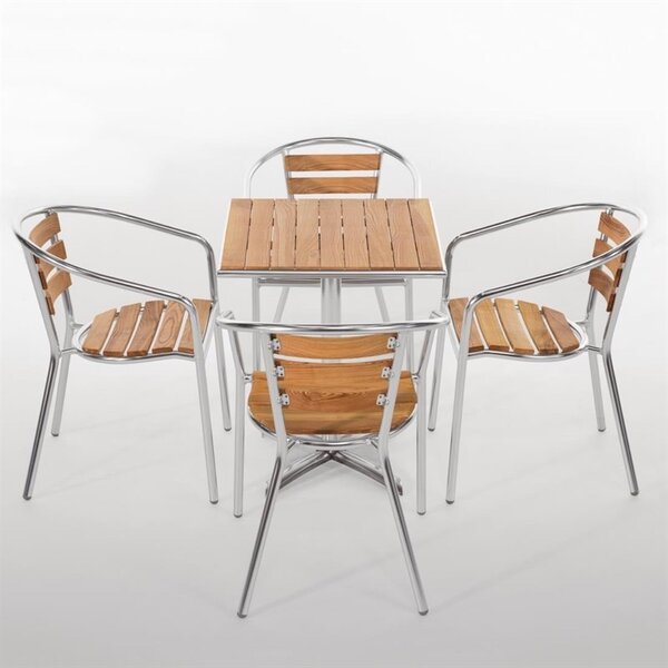 Stoelen | Hout/Aluminium | Hout (Essen) | Grijs Frame | In-/Outdoor | Stapelbaar | 4 Stuks | 555x530x730(h)mm