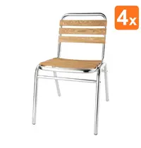 Bolero Stoelen | Hout/Aluminium | Hout (Essen) | Grijs Frame | In-/Outdoor | Stapelbaar | 4 Stuks | 485x565x773(h)mm