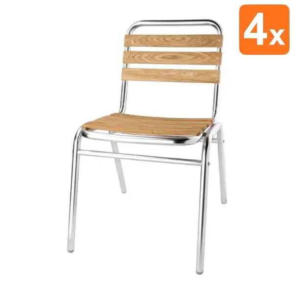 Stoelen | Hout/Aluminium | Hout (Essen) | Grijs Frame | In-/Outdoor | Stapelbaar | 4 Stuks | 485x565x773(h)mm