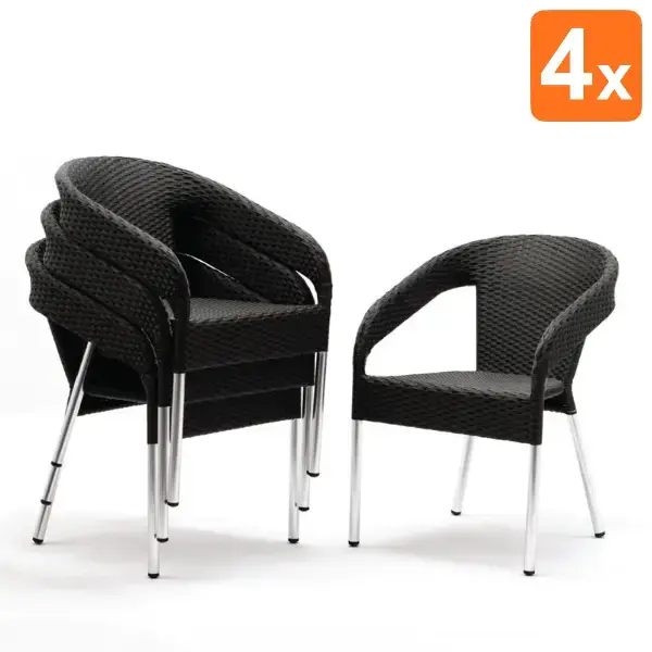 Stoelen | Polyrotan/Aluminium | Charcoal | Grijze Poten | In-/Outdoor | Stapelbaar | 4 Stuks | 550x600x780(h)mm
