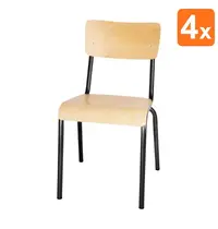 Bolero Stoelen | CANTINA | Hout/Staal | Hout (Essen) | Zwart Frame | Indoor | Stapelbaar | 4 Stuks | 480x580x830(h)mm