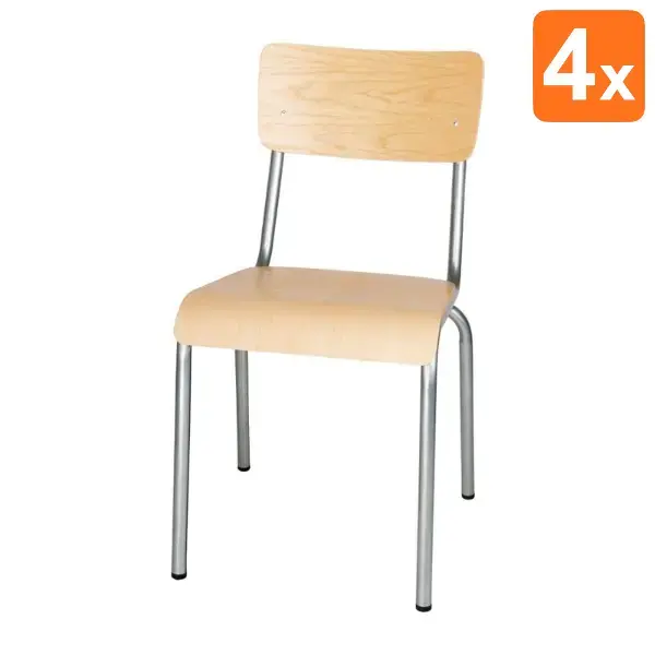 Stoelen | CANTINA | Hout/Staal | Hout (Essen) | Grijs Frame | Indoor | Stapelbaar | 4 Stuks | 480x580x830(h)mm