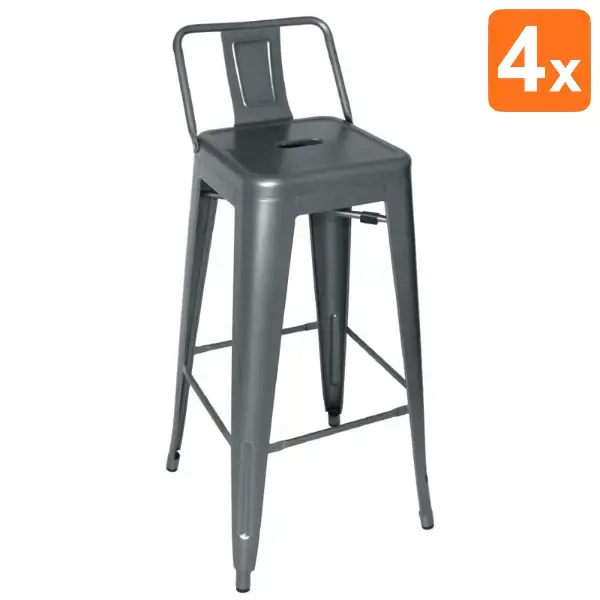 Barkrukken | BISTRO | Staal | Grey | In-/Outdoor | Stapelbaar | 4 Stuks | 430x430x940(h)mm