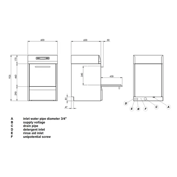 Horeca Vaatwasser | CLEAN WATER | Mand 500x500 | Osmose | Afvoerpomp | Zeeppomp | Naglanspomp | 400V | Dubbelwandig | 600x600x925(h)mm