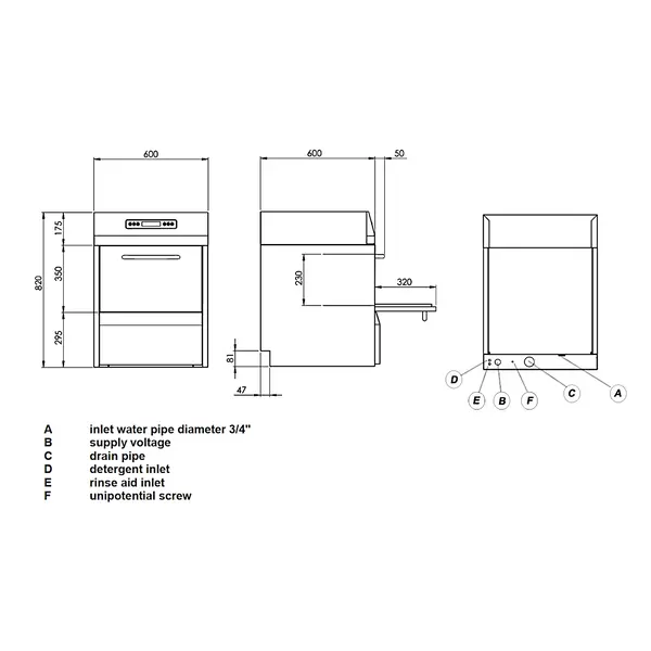 Horeca Vaatwasser | CLEAN WATER | Energiezuinig (Warmteterugwinning) | Mand 500x500 | Osmose | Afvoerpomp | Zeeppomp | Naglanspomp | 400V | Dubbelwandig | 600x600x820(h)mm