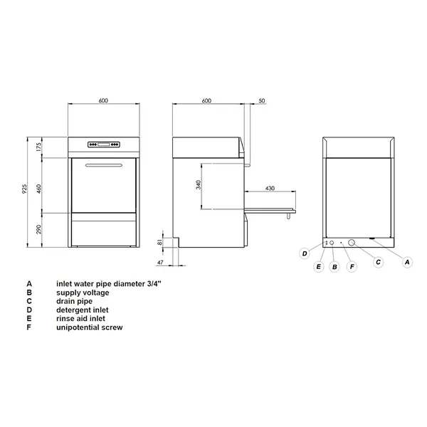 Horeca Vaatwasser | CLEAN WATER | Energiezuinig (Warmteterugwinning) | Mand 500x500 | Osmose | Afvoerpomp | Zeeppomp | Naglanspomp | 400V | Dubbelwandig | 600x600x925(h)mm