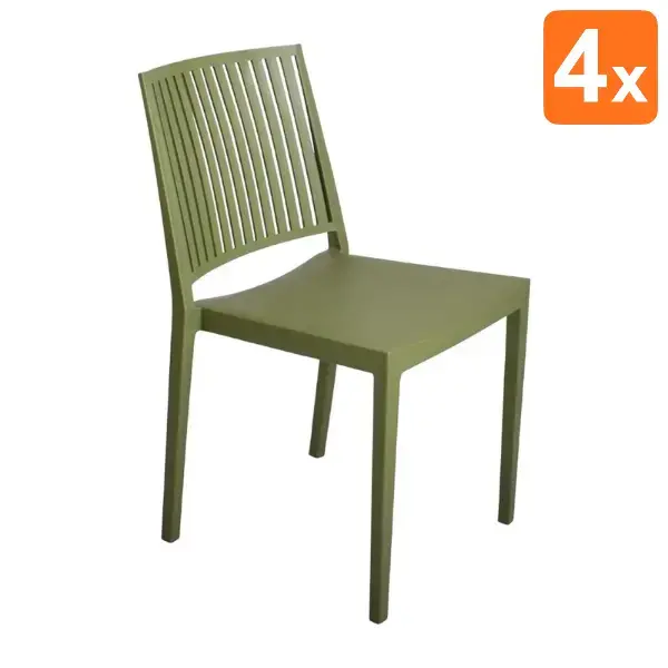 Stoelen | BALTIMORE | Kunststof | Olive | In-/Outdoor | Stapelbaar | 4 Stuks | 460x560x820(h)mm