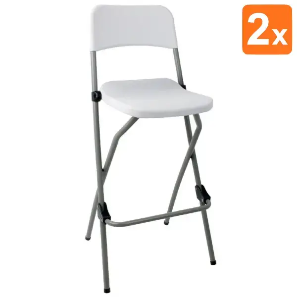 Opklapbare Barkrukken | Kunststof/Staal | White | Grijs Frame | In-/Outdoor | 2 Stuks | 505x445x1032(h)mm