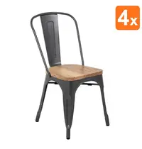 Bolero Stoelen | BISTRO | Hout/Staal | Hout (Essen) | Grijs Frame | In-/Outdoor | Stapelbaar | 4 Stuks | 445x520x855(h)mm