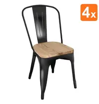 Bolero Stoelen | BISTRO | Hout/Staal | Hout (Essen) | Zwart Frame | In-/Outdoor | Stapelbaar | 4 Stuks | 445x520x855(h)mm
