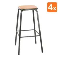Bolero Barkrukken | CANTINA | Hout/Staal | Hout (Essen) | Grijs Frame | Indoor | Stapelbaar | 4 Stuks | 420x420x780(h)mm