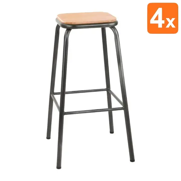 Barkrukken | CANTINA | Hout/Staal | Hout (Essen) | Grijs Frame | Indoor | Stapelbaar | 4 Stuks | 420x420x780(h)mm