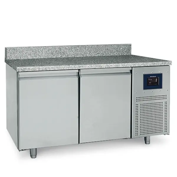 Bakkerij Koelwerkbank | 380L | 2 Deuren (EN600x400) | -2°C/+8°C | Statisch + Ventilator | WiFi | Achteropstand | Natuurstenen Werkblad | 1550x800x850(h)mm