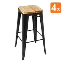 Bolero Barkrukken | BISTRO | Hout/Staal | Hout (Essen) | Zwart Frame | In-/Outdoor | Stapelbaar | 4 Stuks | 430x430x770(h)mm